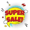 Special offer banner with comic lettering SUPER SALE! in the speech bubble comic style flat design Royalty Free Stock Photo